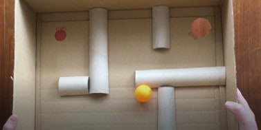 Ball game maze made with cardboard