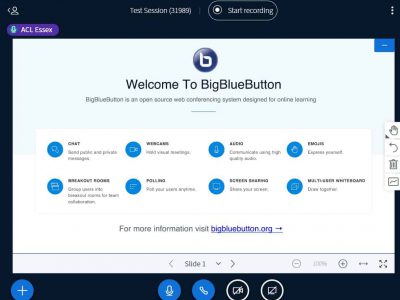 Big Blue Button Welcome Screen