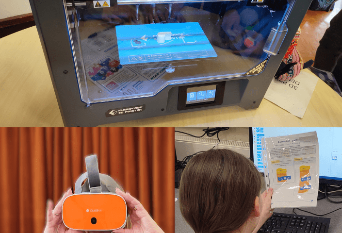 3D Printer VR Headset and Child at a computer